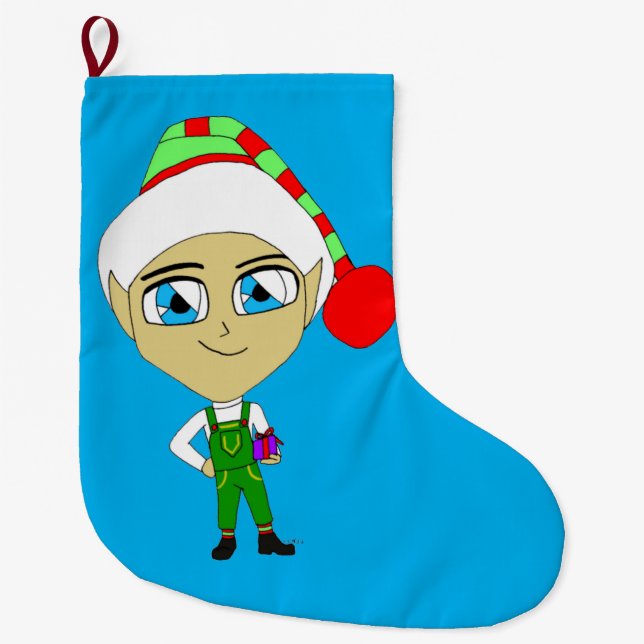 chibi elf  large christmas stocking (Front)