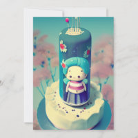 Chibi faery grandma birthday cake green red flower