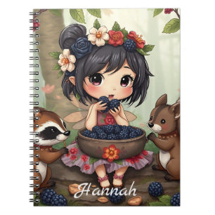 Chibi Fairy Eating Blackberries with Forest Friend Notebook