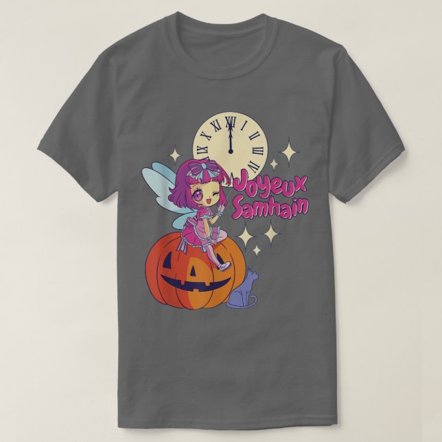 Chibi Fairy Godmother Black Cat Pumpkin Halloween  T-Shirt (Design Front)