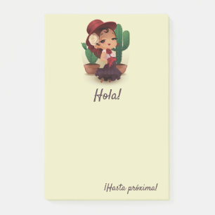 Chibi flamenco in spanish hat and cactuses post-it notes