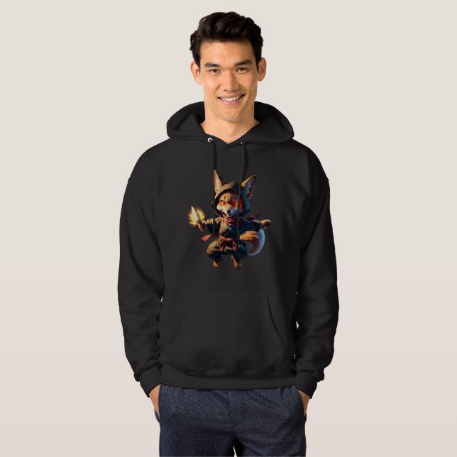 Chibi Fox Ninja with Fire Dagger – Cute Japanese Hoodie (Front Full)