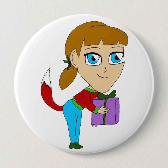 chibi foxy girl  10 cm round badge (Front)