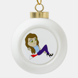 chibi foxy girl ceramic ball christmas ornament