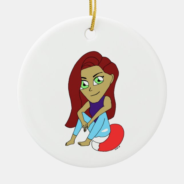 chibi foxy girl ceramic tree decoration (Front)
