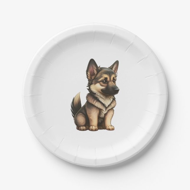 Chibi German Shepherd Paper Plate (Front)