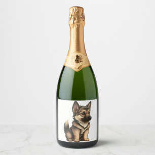 Chibi German Shepherd Sparkling Wine Label