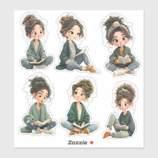 Chibi Girl Reading Sticker Sheet (Sheet)