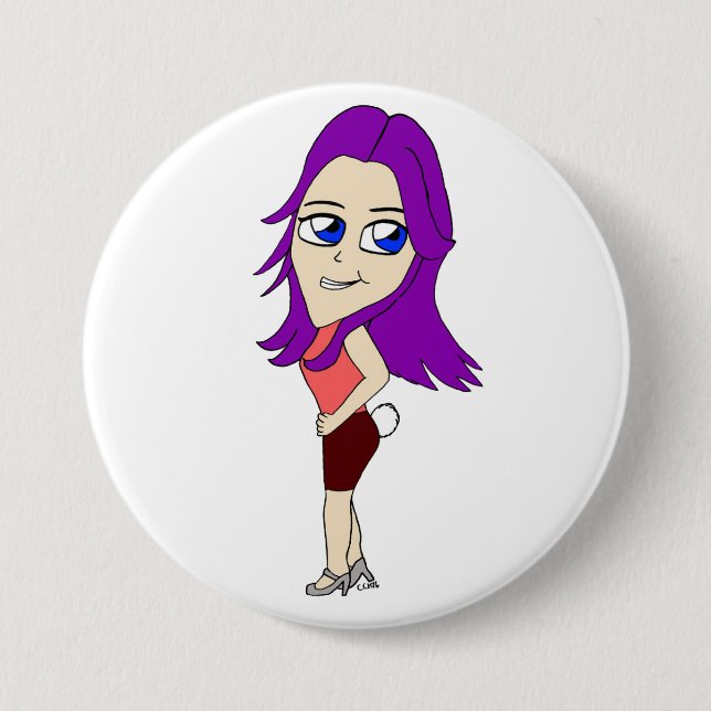 chibi girl with a bunny tail 7.5 cm round badge (Front)