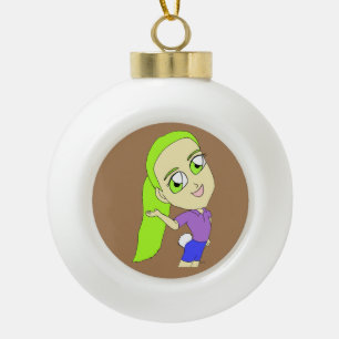 chibi girl with a bunny tail ceramic ball christmas ornament