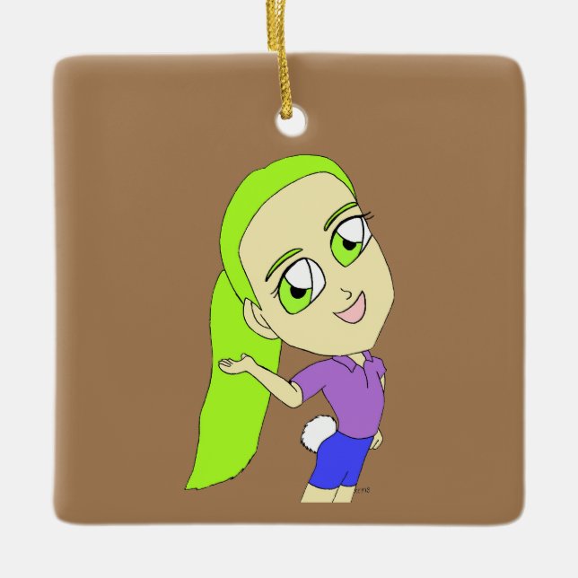 chibi girl with a bunny tail   ceramic ornament (Front)