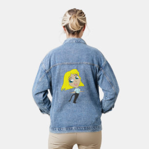 chibi girl with a tail denim jacket
