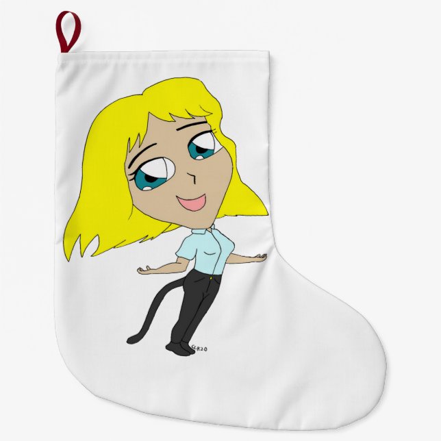 chibi girl with a tail  large christmas stocking (Front)