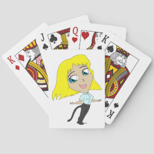chibi girl with a tail playing cards