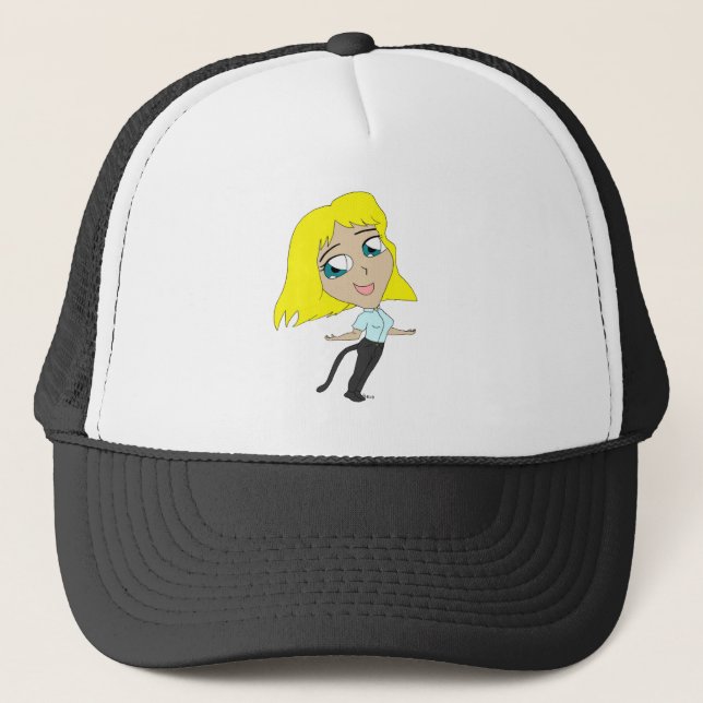 chibi girl with a tail  trucker hat (Front)