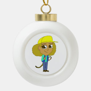 chibi girl with a tiger tail ceramic ball christmas ornament