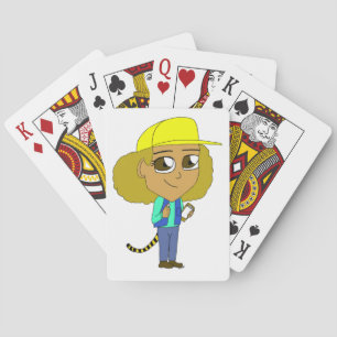 chibi girl with a tiger tail playing cards