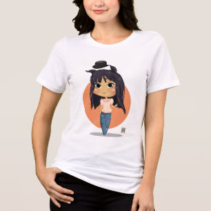 Chibi Girl with Cat-Ear Hair  Tri-Blend Shirt