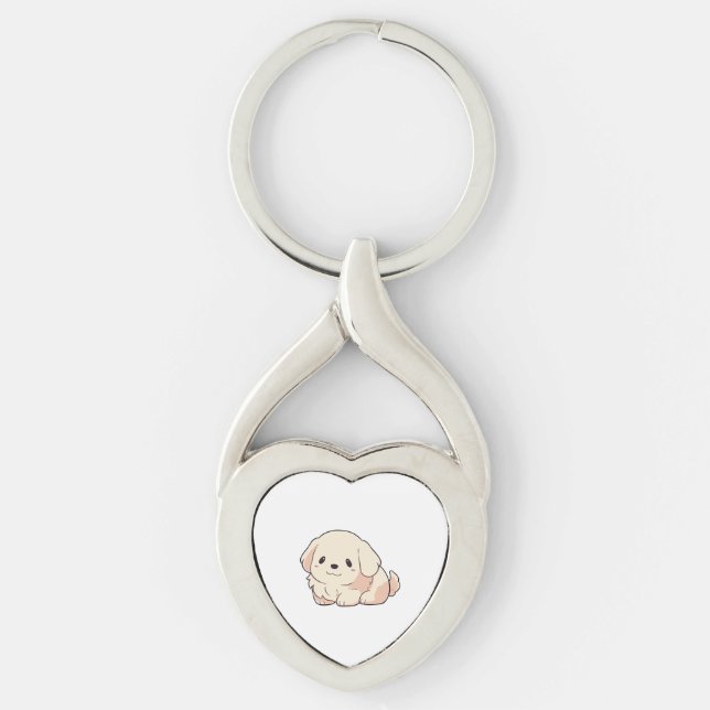 Chibi Golden Retriever Puppy Key Ring (Front)