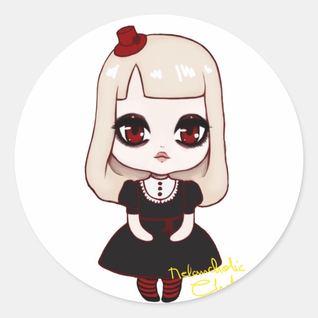 Chibi goth loli classic round sticker (Front)