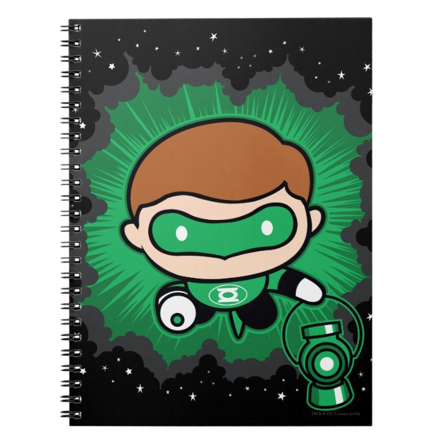 Chibi Green Lantern Flying Through Space Spiral Notebook (Front)