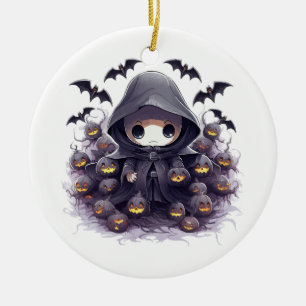 Chibi Grim Reaper Halloween - Adorable Dark Fantas Ceramic Tree Decoration