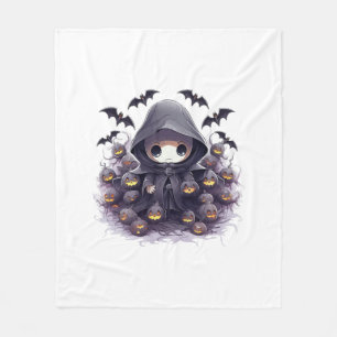 Chibi Grim Reaper Halloween - Adorable Dark Fantas Fleece Blanket