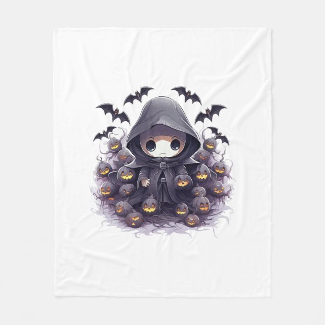 Chibi Grim Reaper Halloween - Adorable Dark Fantas Fleece Blanket (Front)