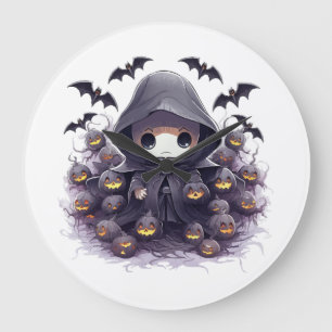 Chibi Grim Reaper Halloween - Adorable Dark Fantas Large Clock