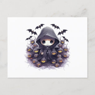 Chibi Grim Reaper Halloween - Adorable Dark Fantas Postcard