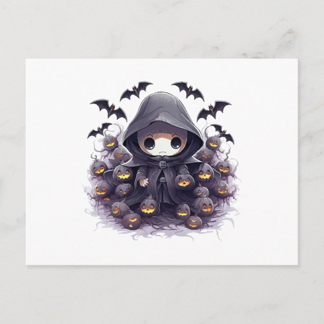 Chibi Grim Reaper Halloween - Adorable Dark Fantas Postcard (Front)