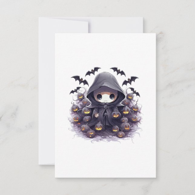 Chibi Grim Reaper Halloween - Adorable Dark Fantas Thank You Card (Front)