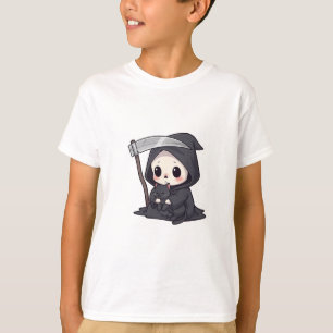 Chibi Grim Reaper Holding Black Cat Kids T-Shirt