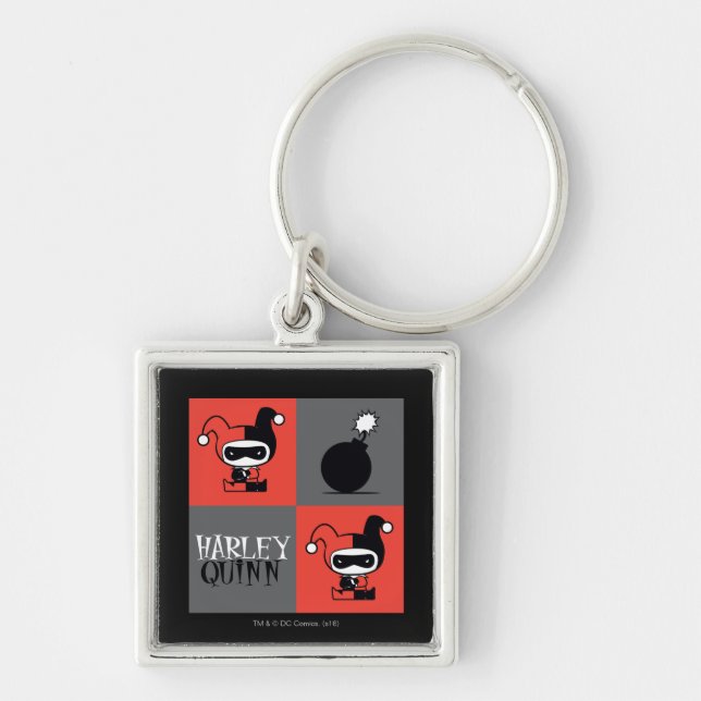 Chibi Harley Quinn Chequered Pattern Key Ring (Front)