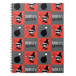 Chibi Harley Quinn Chequered Pattern Spiral Notebook