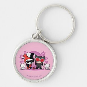 Chibi Harley Quinn & Chibi Catwoman With Cats Key Ring