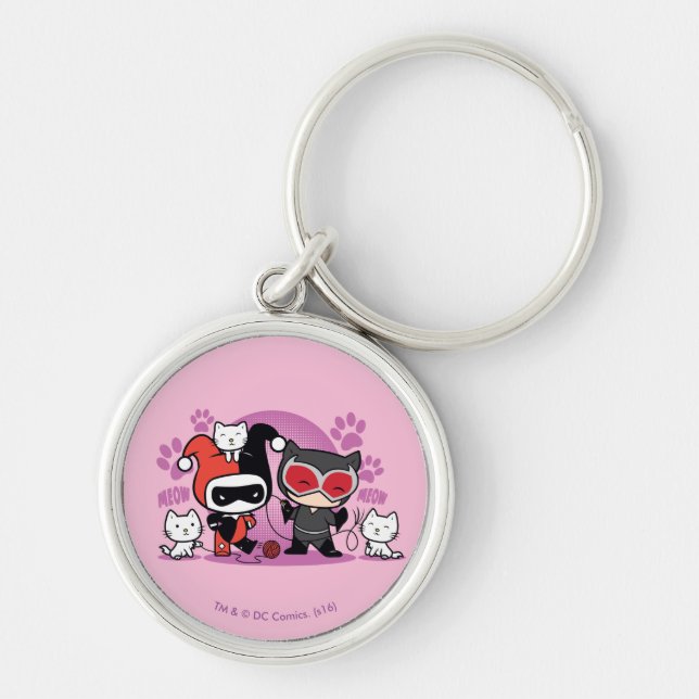 Chibi Harley Quinn & Chibi Catwoman With Cats Key Ring (Front)