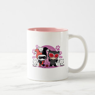 Chibi Harley Quinn & Chibi Catwoman With Cats Two-Tone Coffee Mug