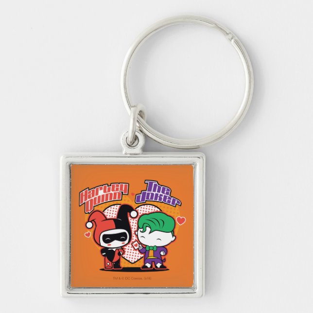 Chibi Harley Quinn & Chibi Joker Hearts Key Ring (Front)
