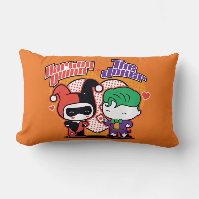 Chibi Harley Quinn & Chibi Joker Hearts Lumbar Cushion (Front)