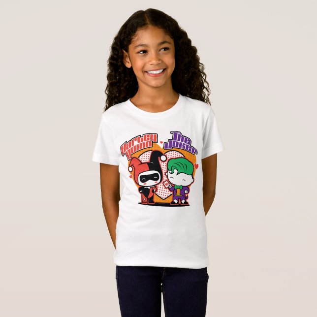 Chibi Harley Quinn & Chibi Joker Hearts T-Shirt (Front Full)