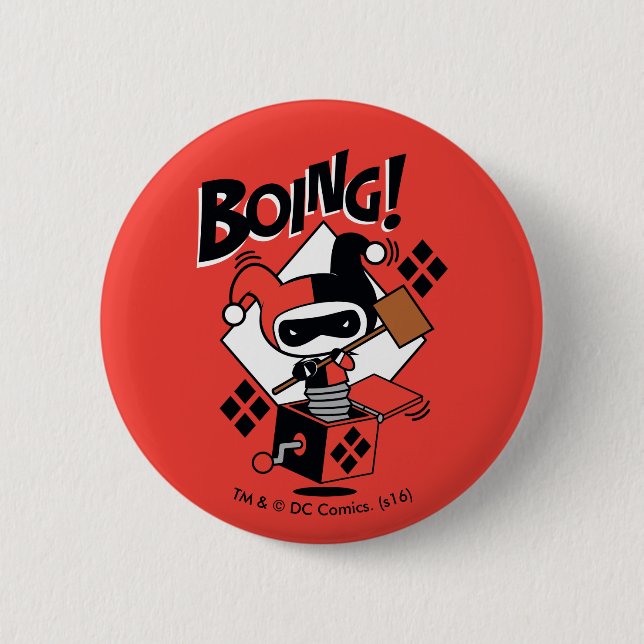 Chibi Harley-Quinn-In-A-Box With Hammer 6 Cm Round Badge (Front)