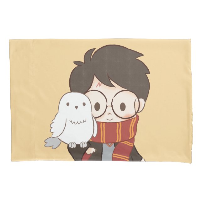 Chibi HARRY POTTER™ & Hedwig Pillowcase (Front)