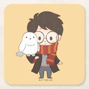 Chibi HARRY POTTER™ & Hedwig Square Paper Coaster