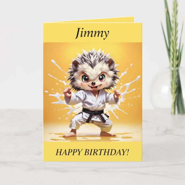 Chibi Hedgehog doing Karate Birthday Card (Front)