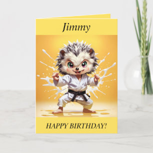 Chibi Hedgehog doing Karate Birthday Card
