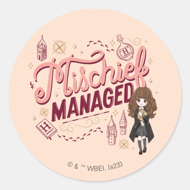 Chibi Hermione "Mischief Managed" Classic Round Sticker (Front)