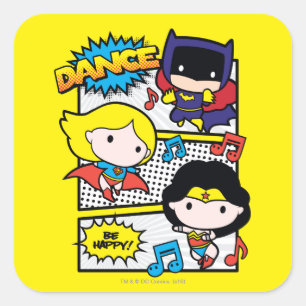 Chibi Heroes Dancing Square Sticker