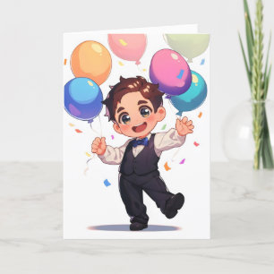 Chibi Ikemen Anime Man Balloons Holiday Card