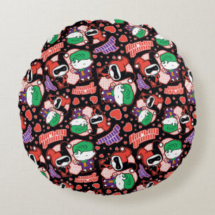 Chibi Joker and Harley Heart Pattern Round Cushion